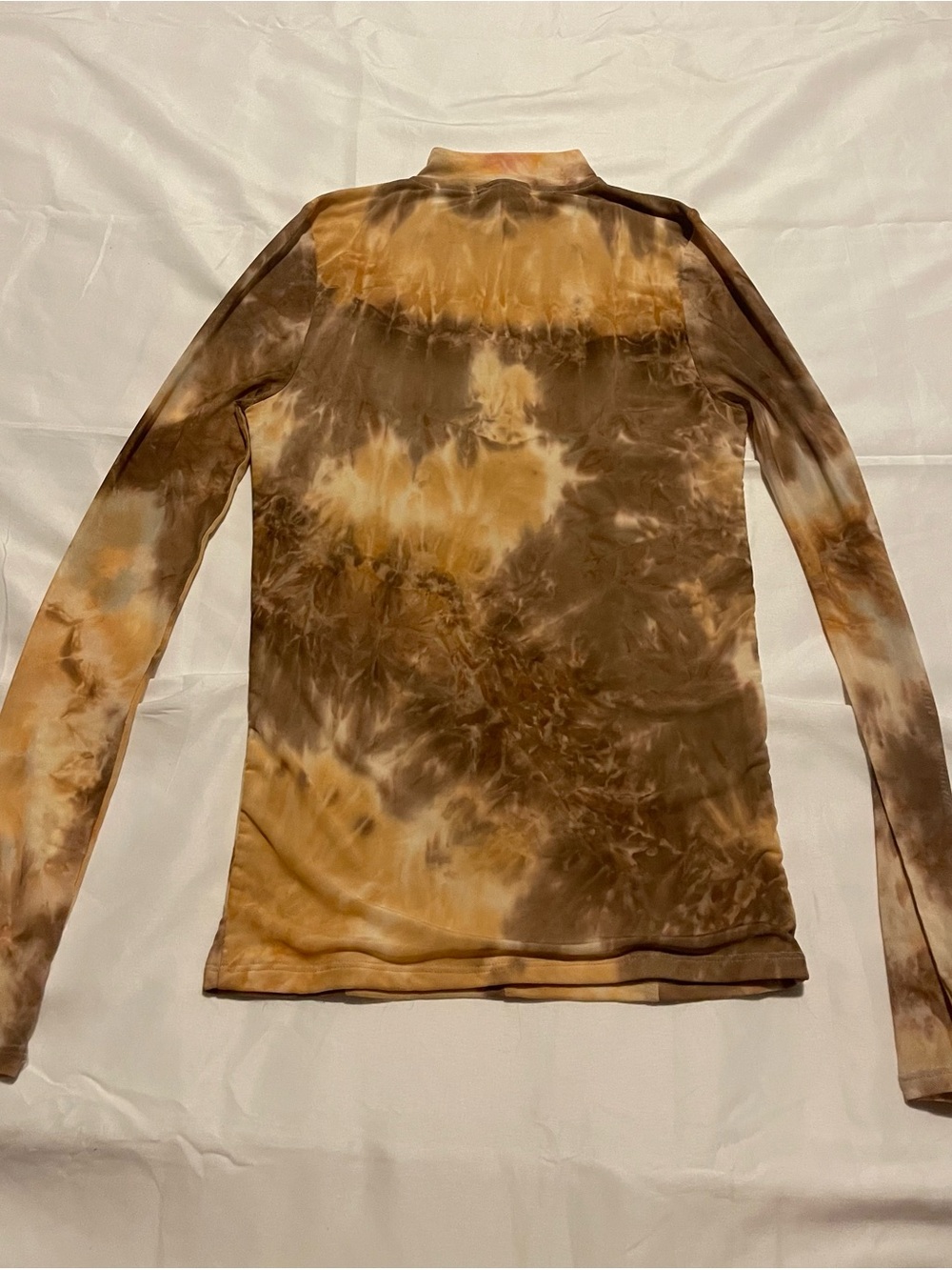 Gilded Intent Brown & Cream Tie-Dye Mock Neck Long Sleeve Top